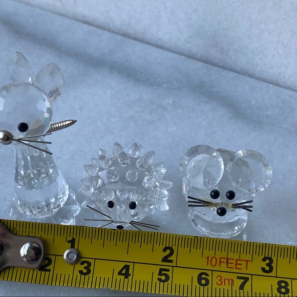 Swarovski Retired Set of 3: Cat, Mouse & Hedgehog on Matching Mirror Base - Picture 5 of 10